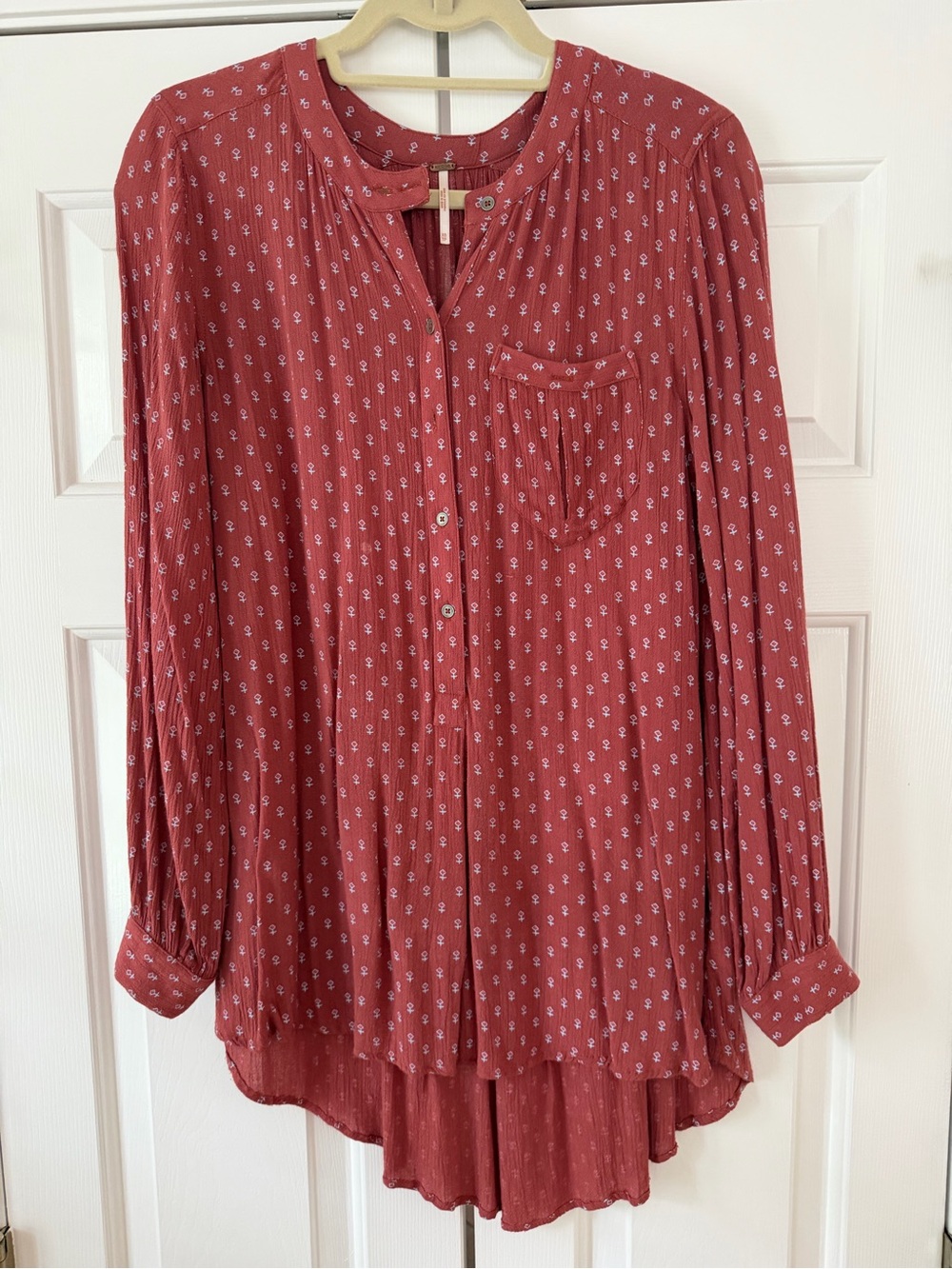 Free People Rust Red Floral-Print Button Front Blouse